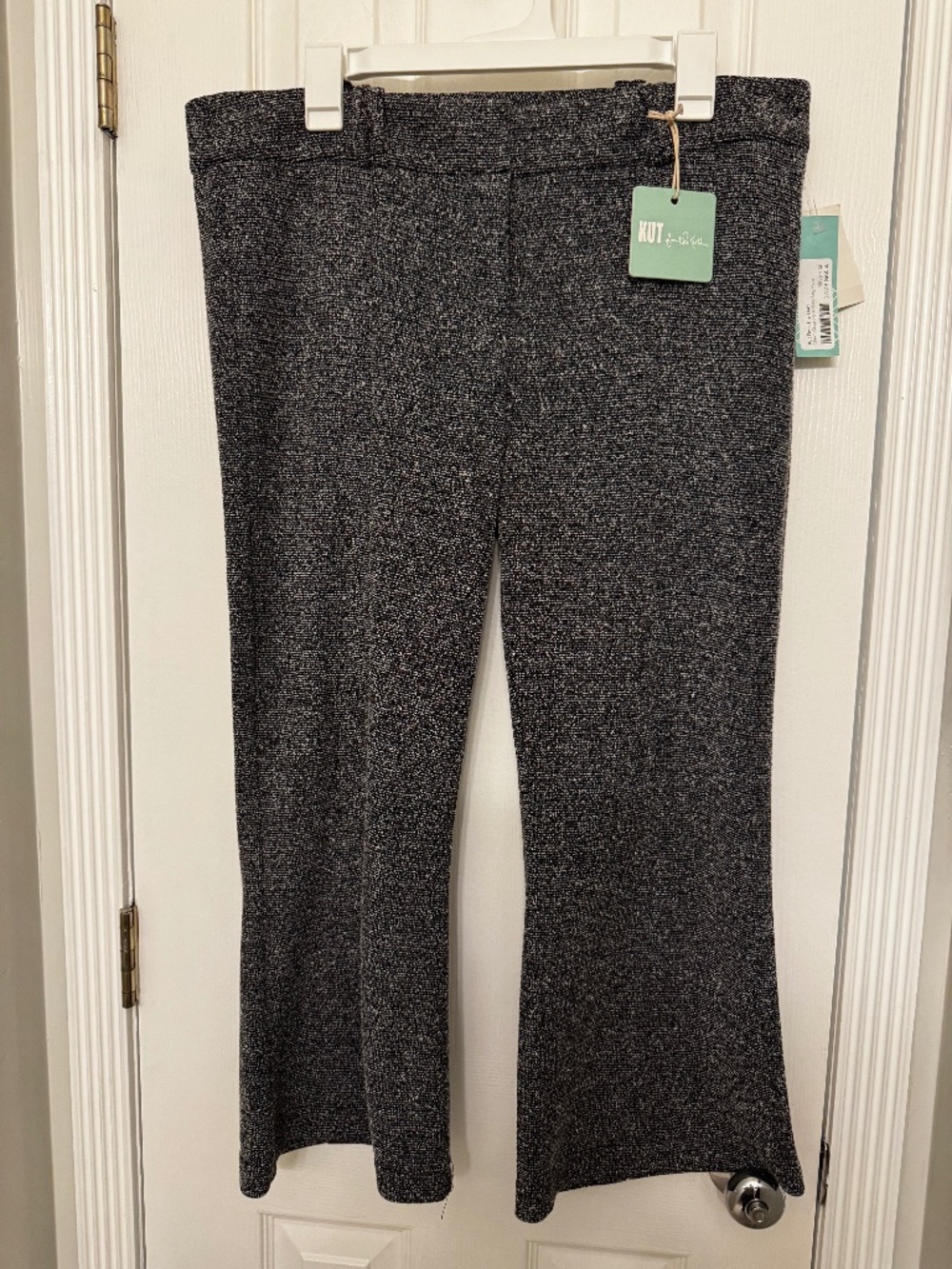 Ankle-length charcoal grey tweed pants